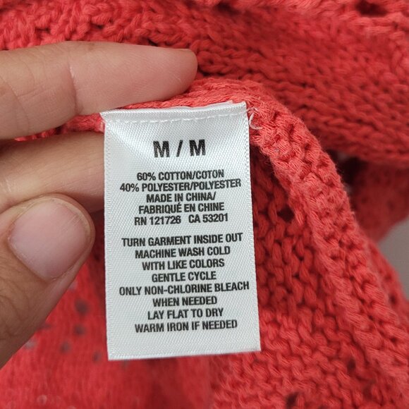 Aeropostale Red Orange Cotton Blend Short Sleeve Crochet Knit Crop Top Medium - Picture 5 of 10